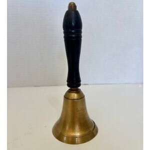 VTG Brass Hand Bell 7" Wooden Handle School House Teachers Bell *flaw*